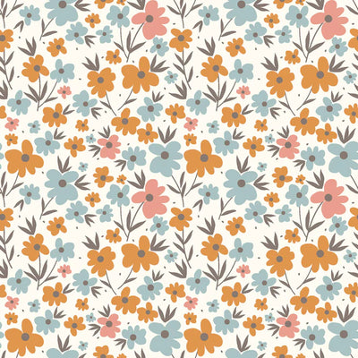 Poplin Bumbac Imprimat Flowers Off White