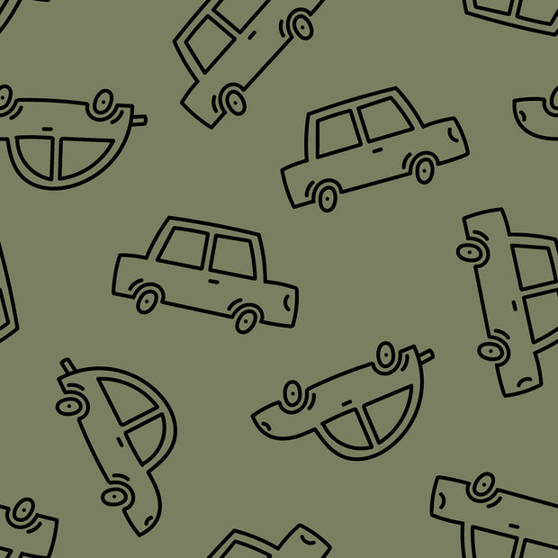 French Terry Imprimat Cars Dark Green