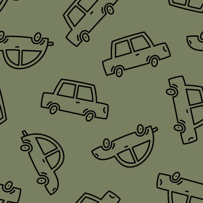 French Terry Imprimat Cars Dark Green