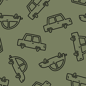 French Terry Imprimat Cars Dark Green