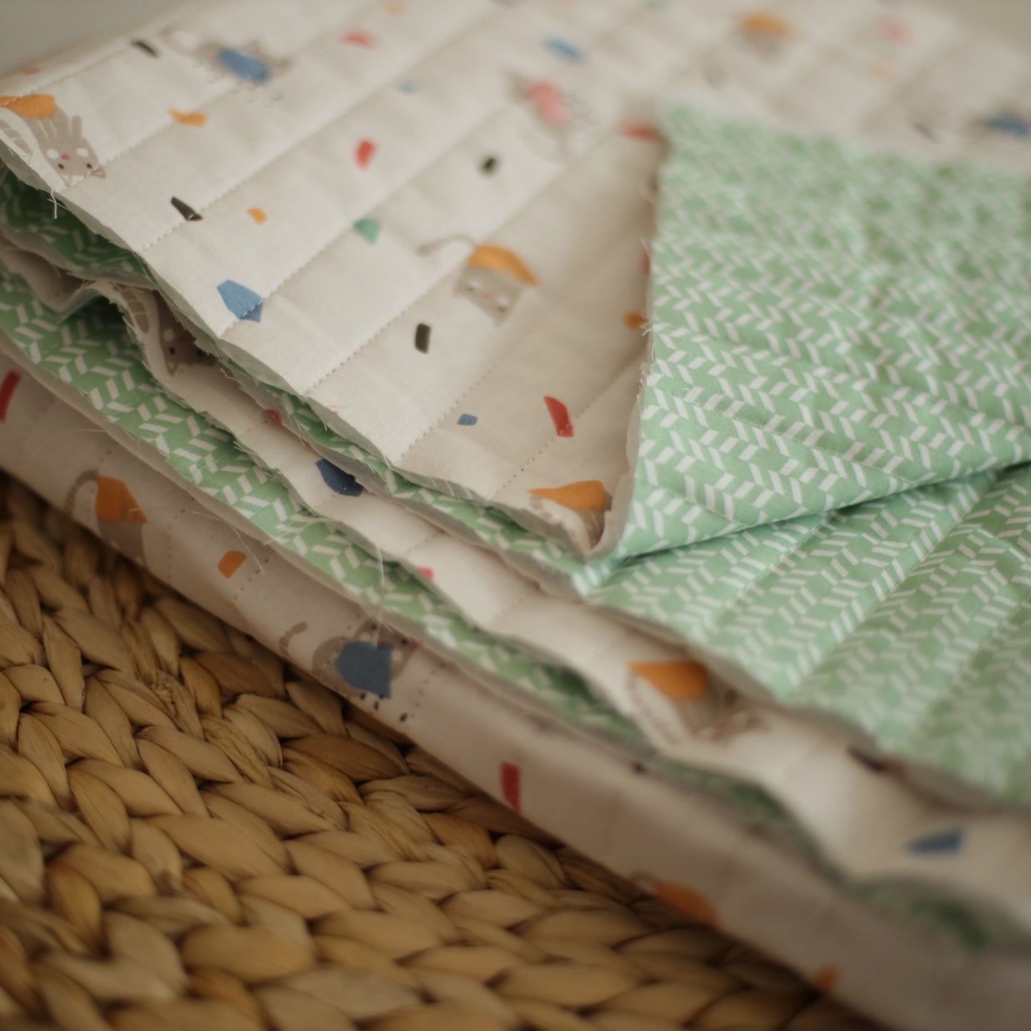 Bumbac Matlasat Djamena Ecru / Albastru