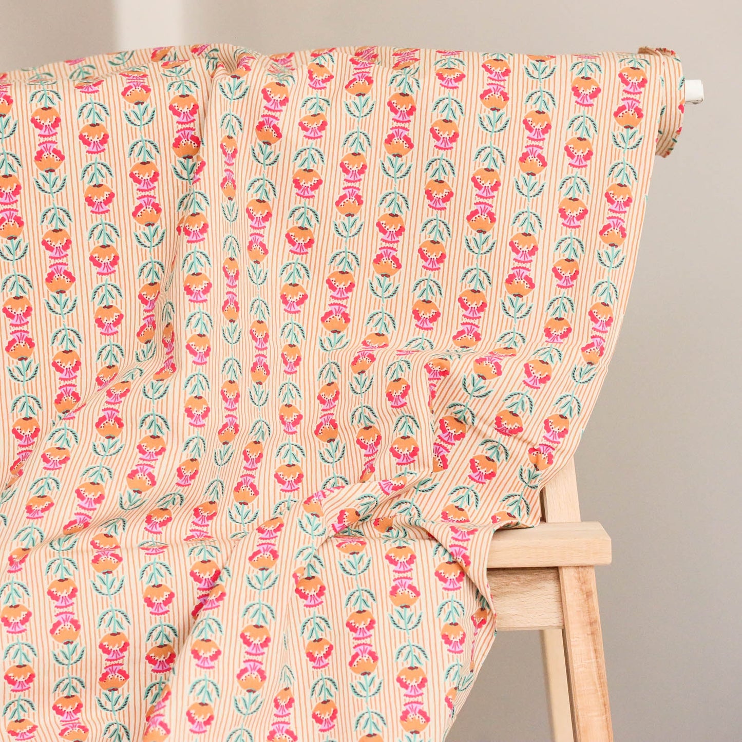 Bumbac Imprimat Flori Folk Portocaliu / Fuchsia