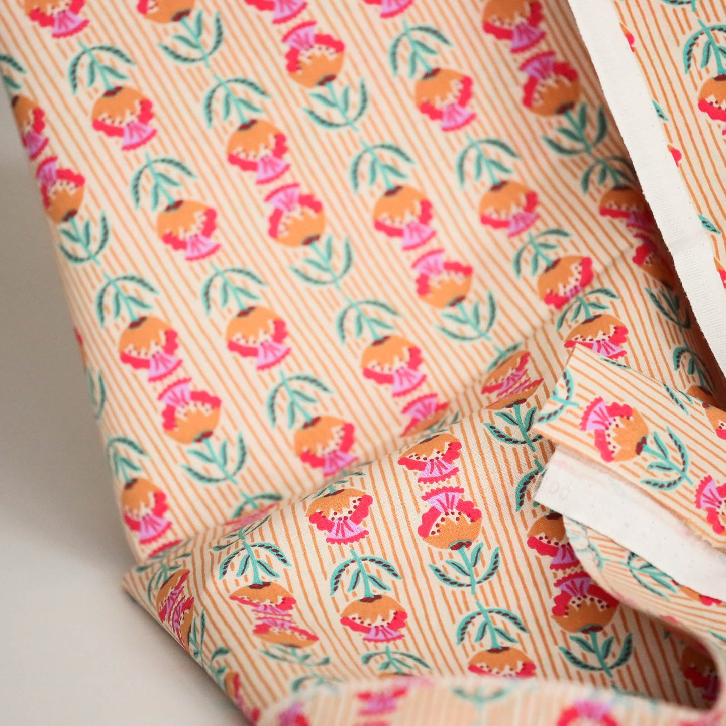 Bumbac Imprimat Flori Folk Portocaliu / Fuchsia