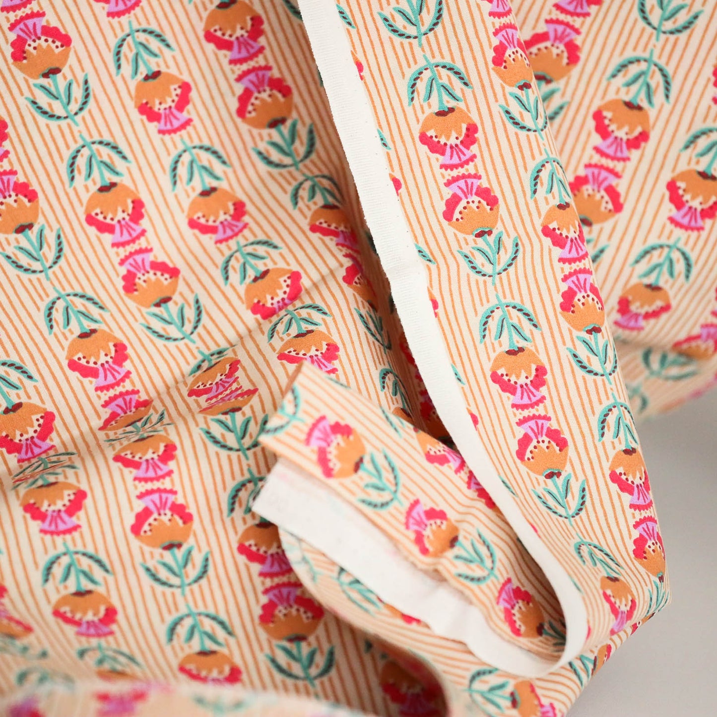 Bumbac Imprimat Flori Folk Portocaliu / Fuchsia