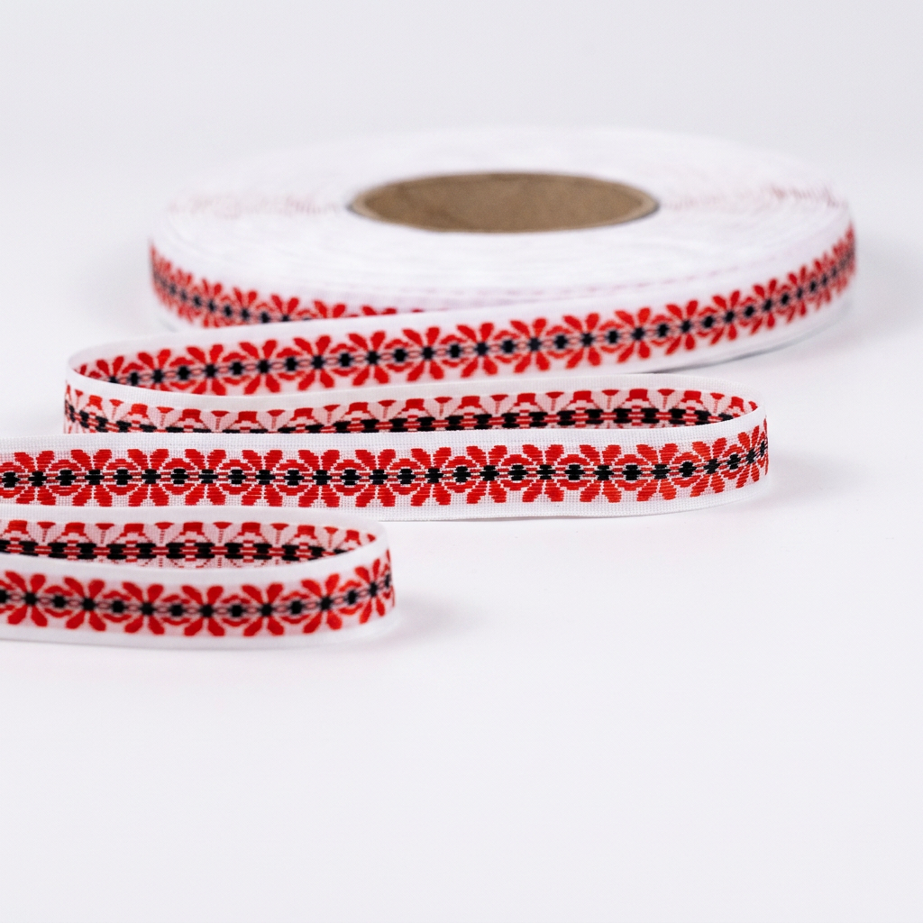 Banda Motive Traditionale 20 mm - Alb / Rosu