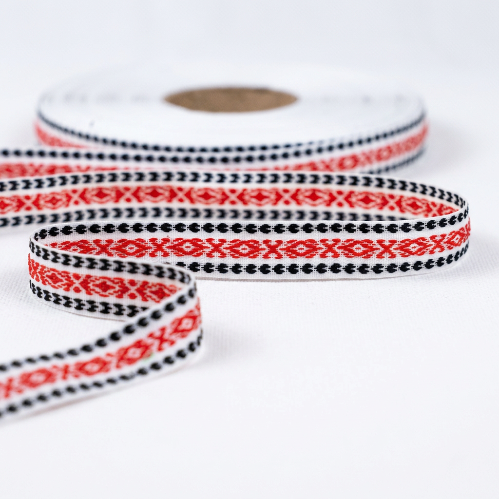 Banda Motive Traditionale 25 mm - Alb / Negru / Rosu