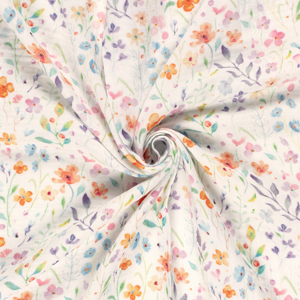 Muselina Dubla Imprimata Flowers Off White