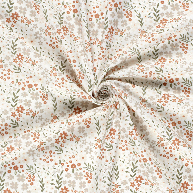 Poplin Bumbac Imprimat Flowers Off White