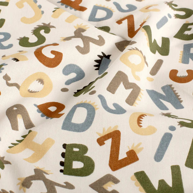 Poplin Bumbac Imprimat Letters Off White