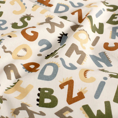 Poplin Bumbac Imprimat Letters Off White