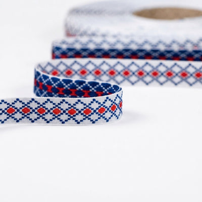 Banda Motive Traditionale 25 mm - Alb / Albastru / Rosu - Lametru.ro - Benzi Motive Traditionale