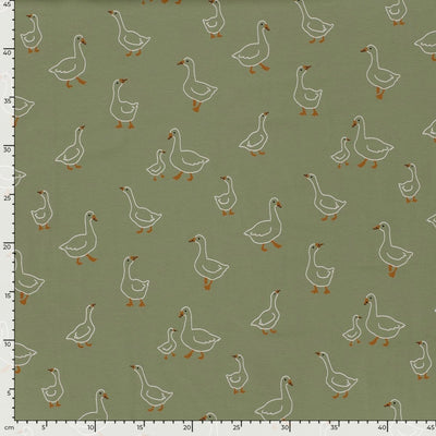 Cotton Jersey Printed Animals Olive Green - Lametru.ro