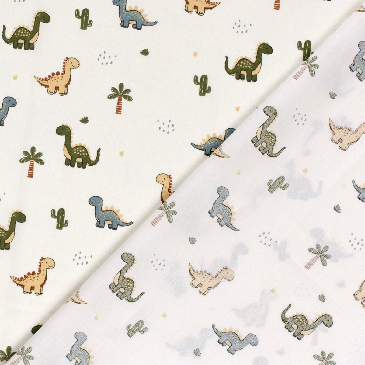 Cotton Poplin Printed Dinosaurs Off White - Lametru.ro