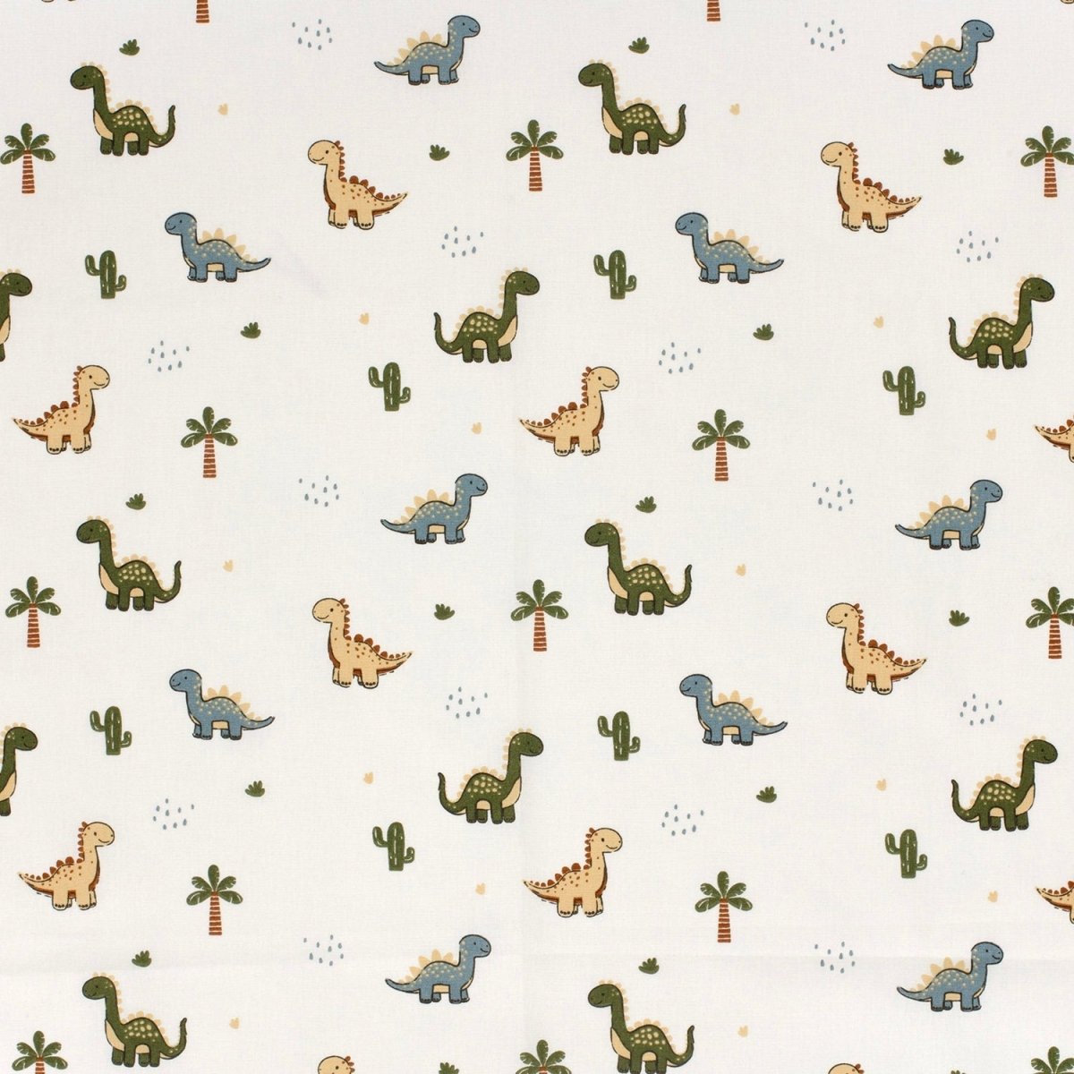 Cotton Poplin Printed Dinosaurs Off White - Lametru.ro