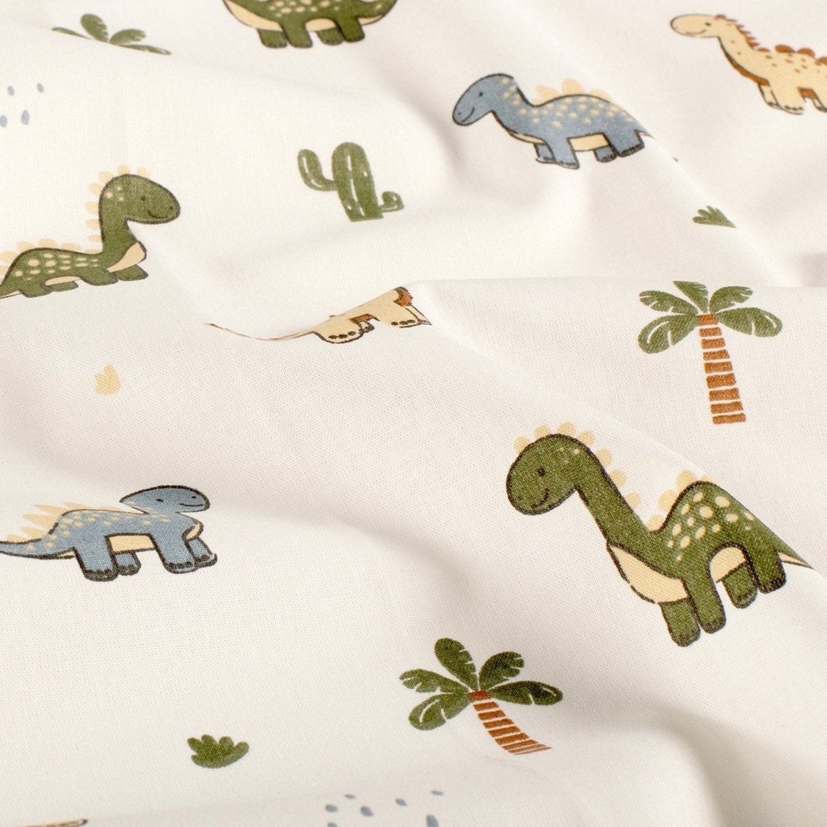 Cotton Poplin Printed Dinosaurs Off White - Lametru.ro