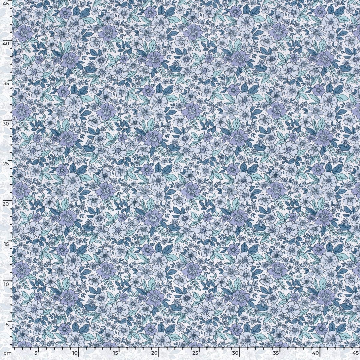 Cotton Poplin Printed Flowers Cobalt - Lametru.ro