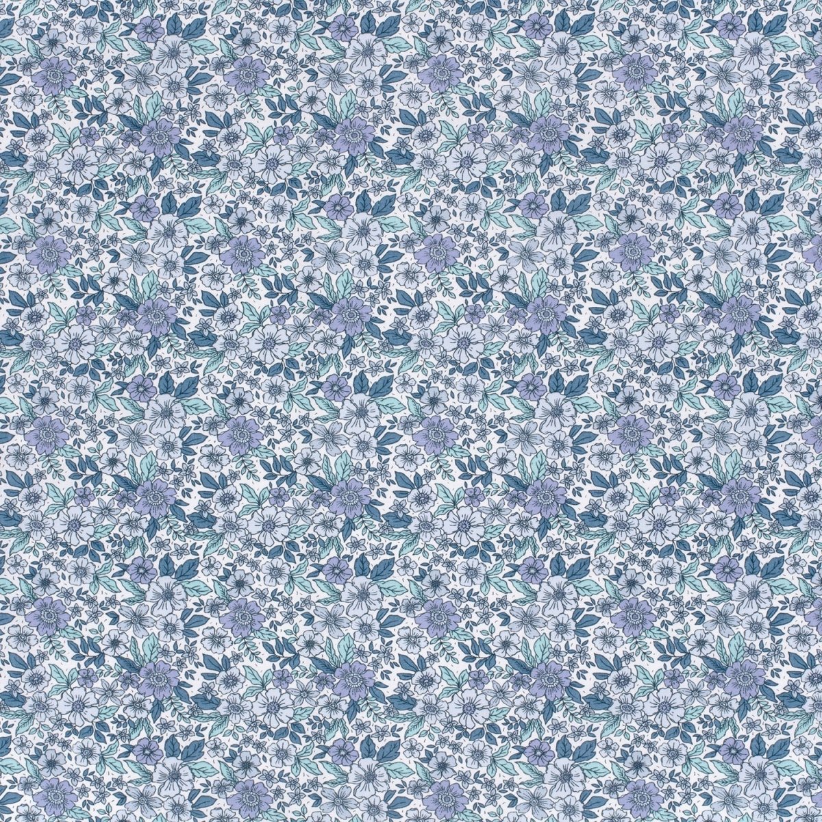 Cotton Poplin Printed Flowers Cobalt - Lametru.ro