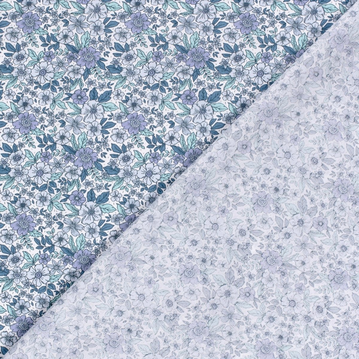 Cotton Poplin Printed Flowers Cobalt - Lametru.ro
