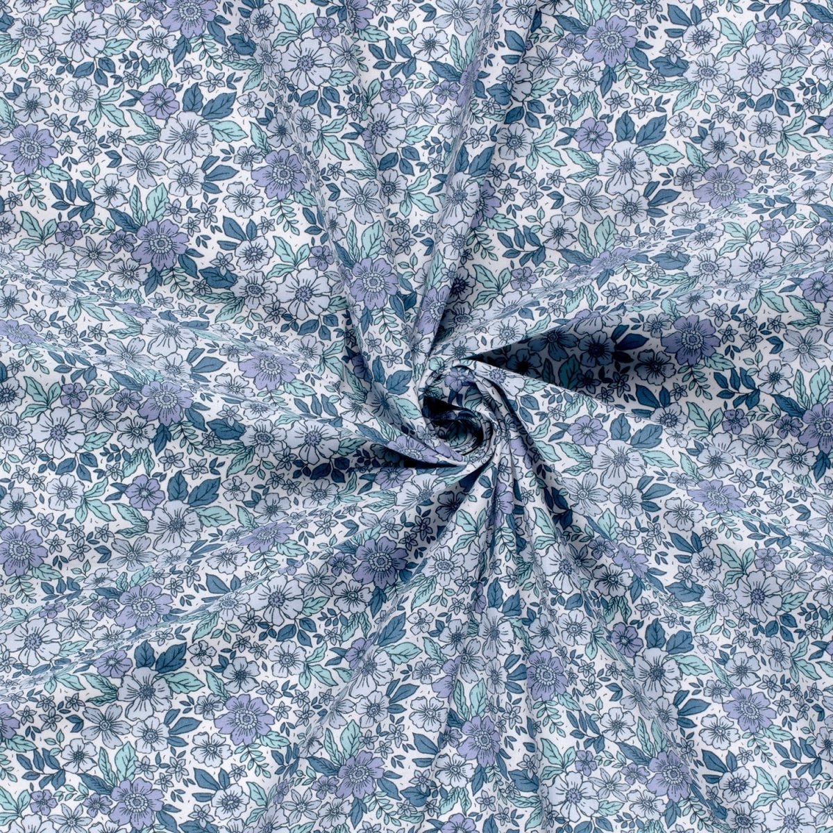 Cotton Poplin Printed Flowers Cobalt - Lametru.ro