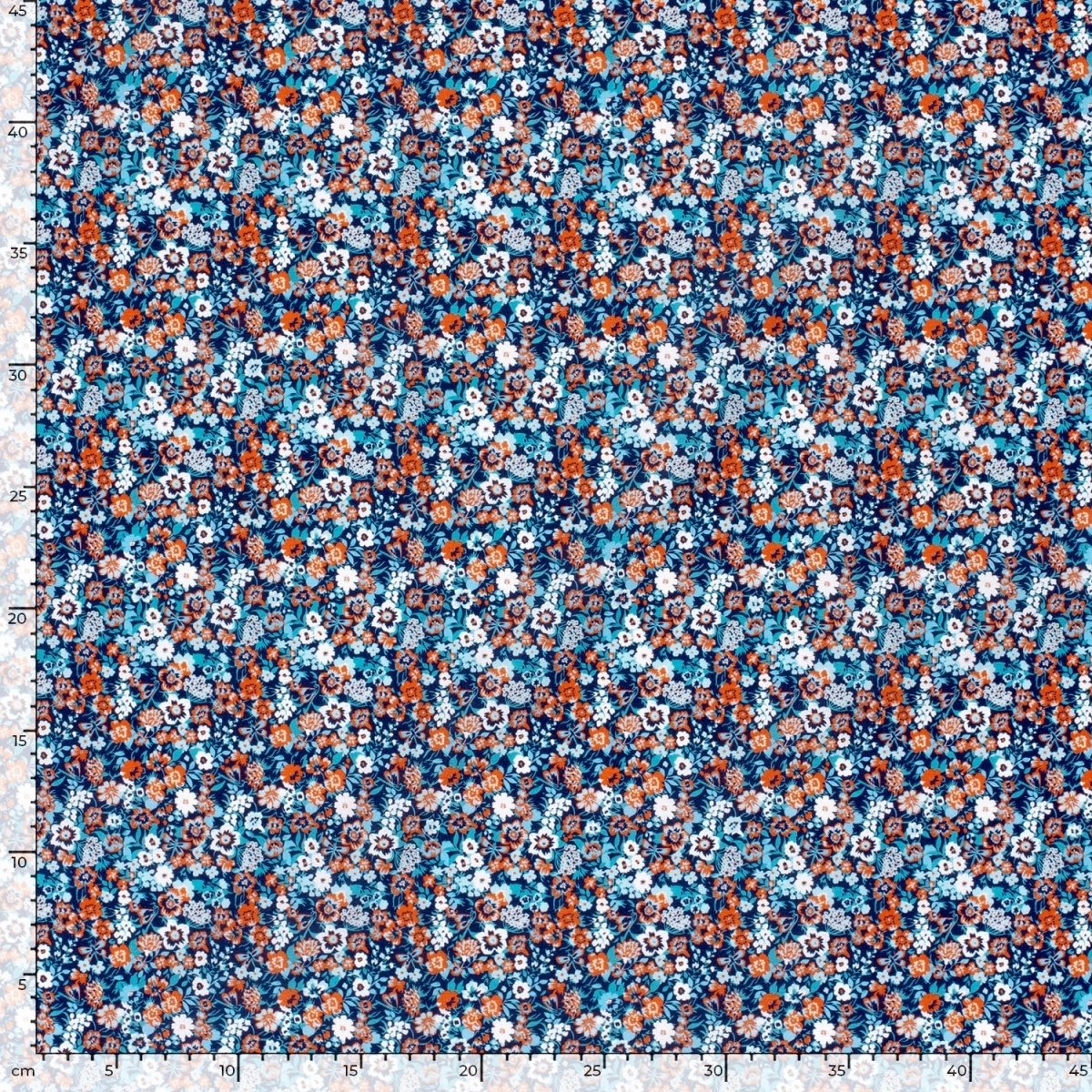Cotton Poplin Printed Flowers Navy - Lametru.ro