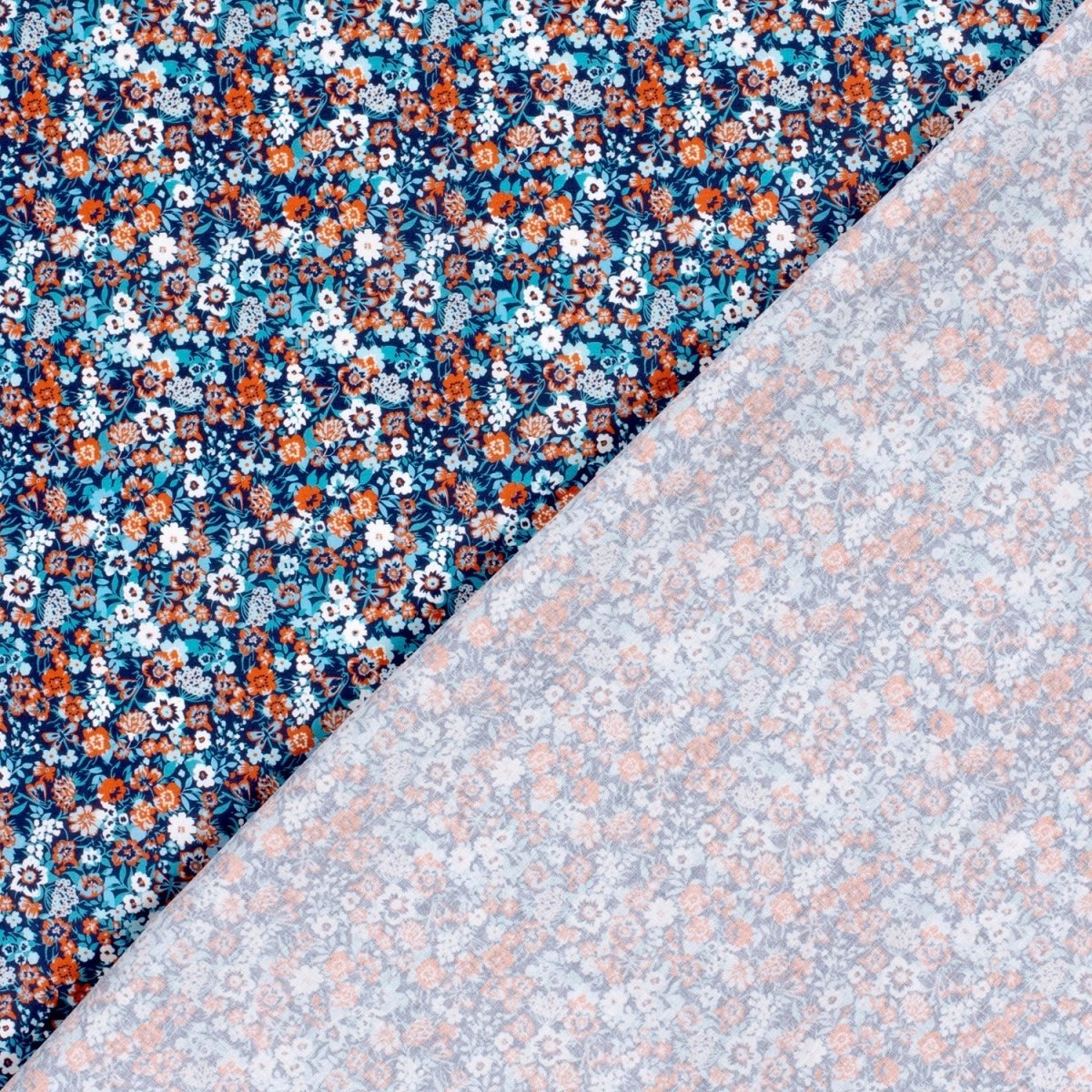 Cotton Poplin Printed Flowers Navy - Lametru.ro