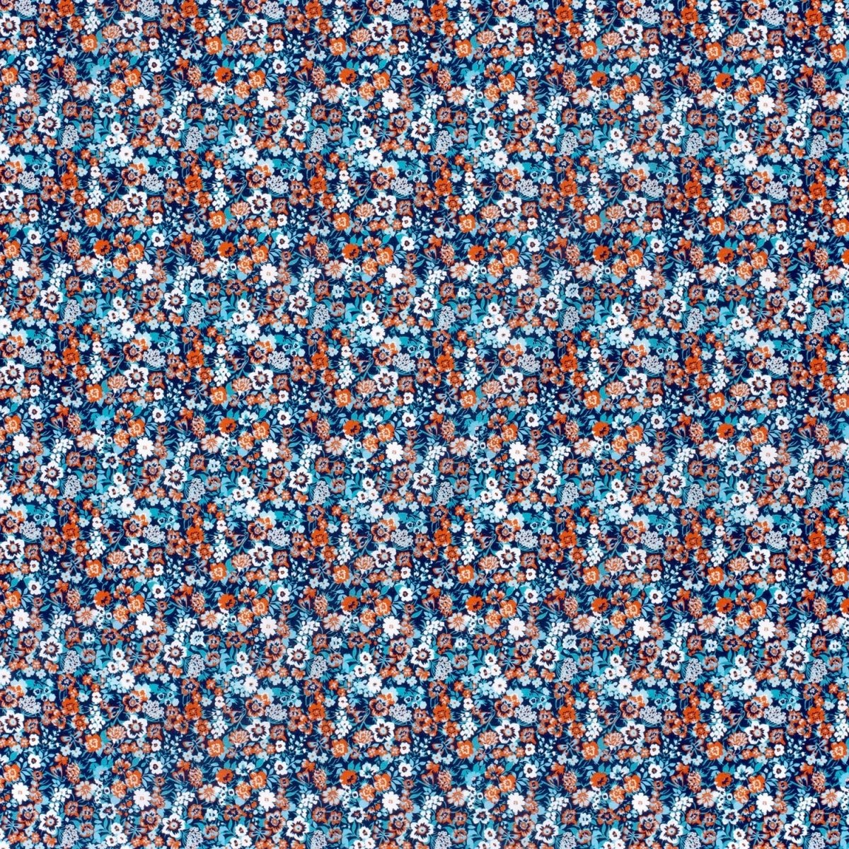 Cotton Poplin Printed Flowers Navy - Lametru.ro