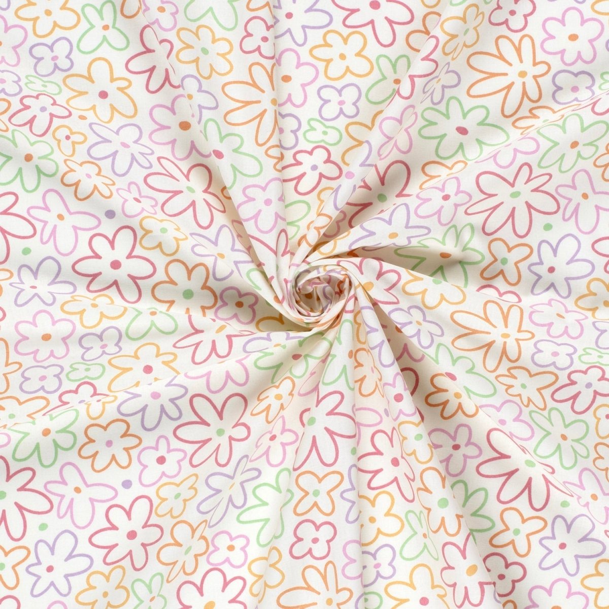 Cotton Poplin Printed Flowers Off White - Lametru.ro