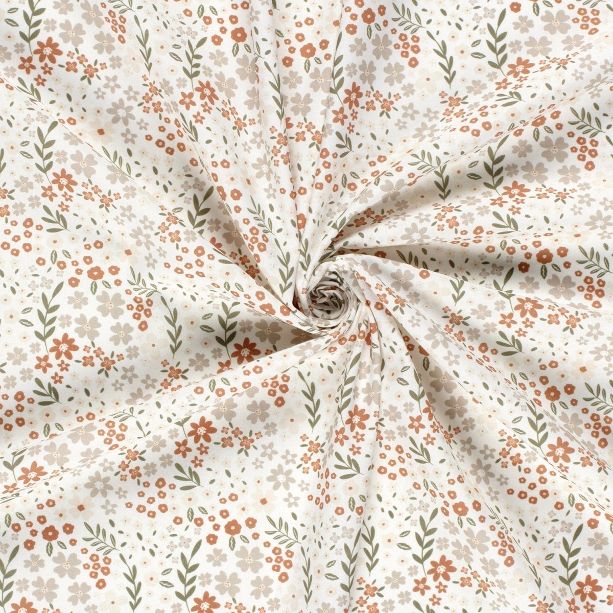 Cotton Poplin Printed Flowers Off White - Lametru.ro