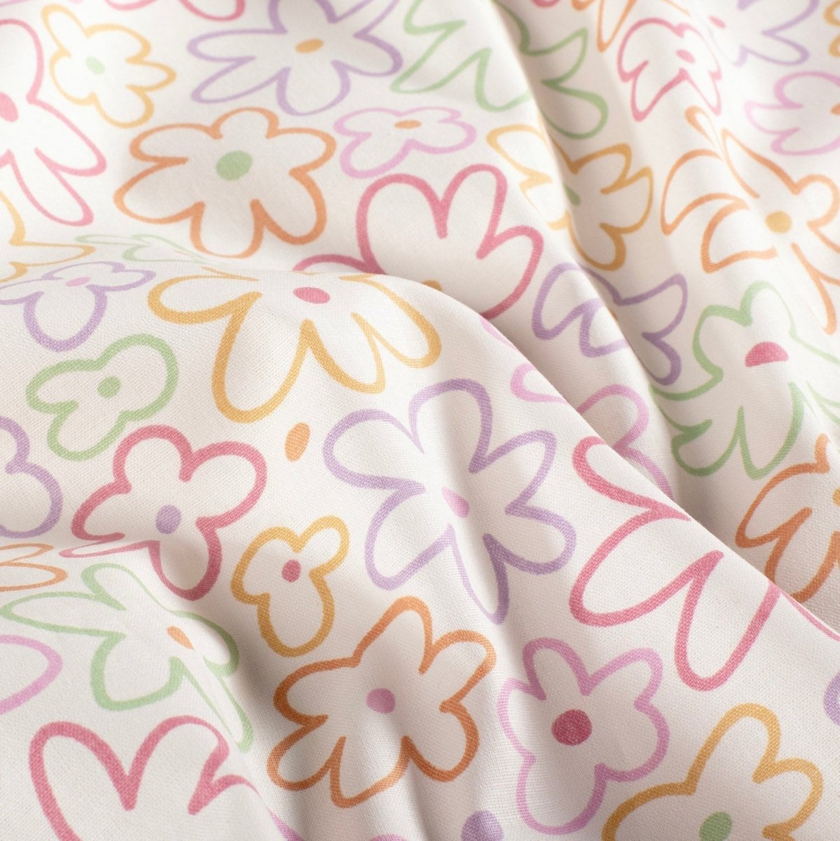 Cotton Poplin Printed Flowers Off White - Lametru.ro
