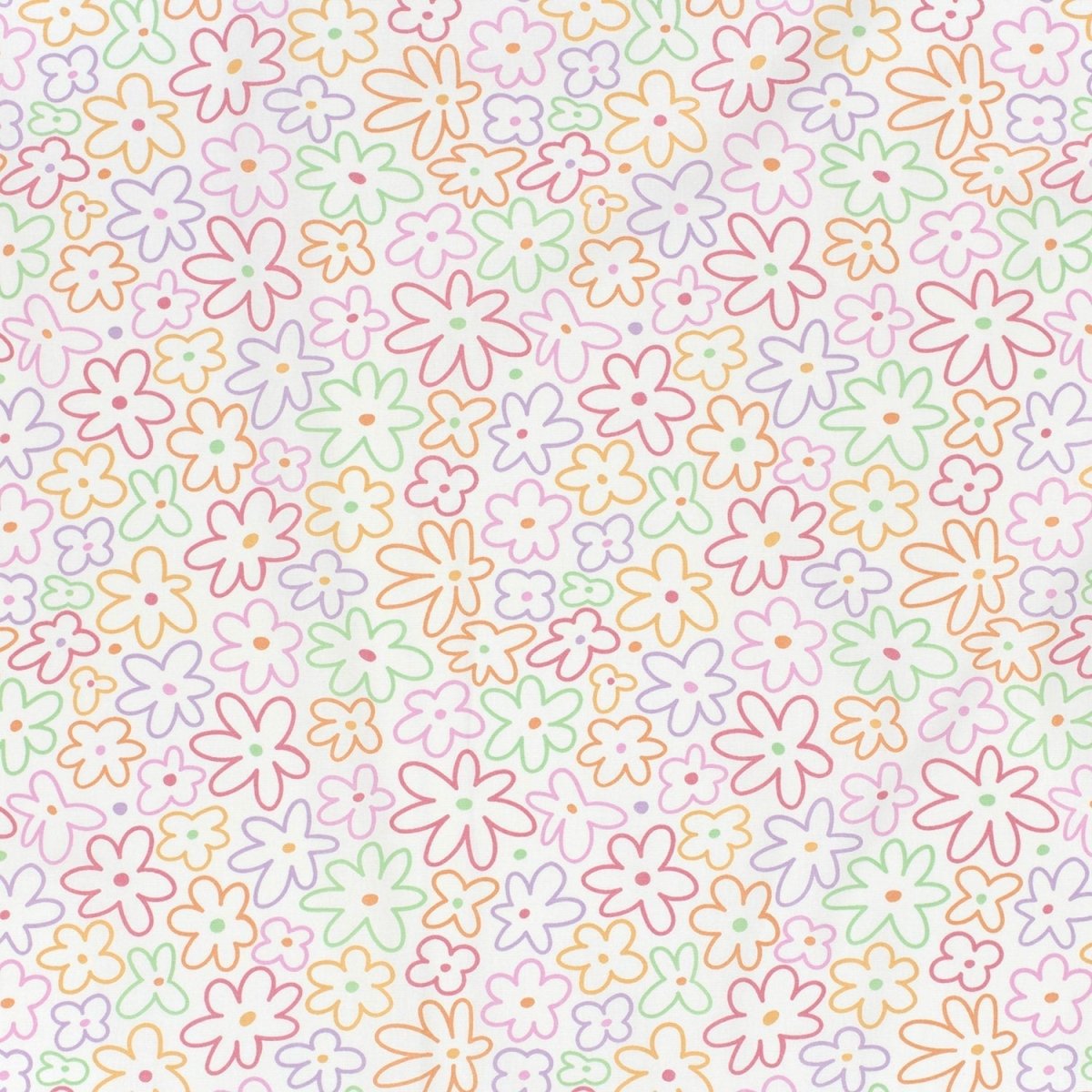 Cotton Poplin Printed Flowers Off White - Lametru.ro