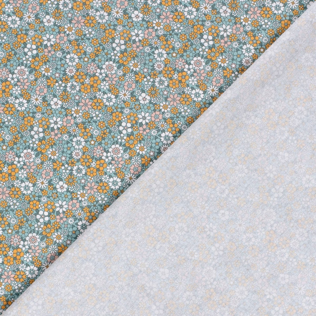 Cotton Poplin Printed Flowers Petrol - Lametru.ro