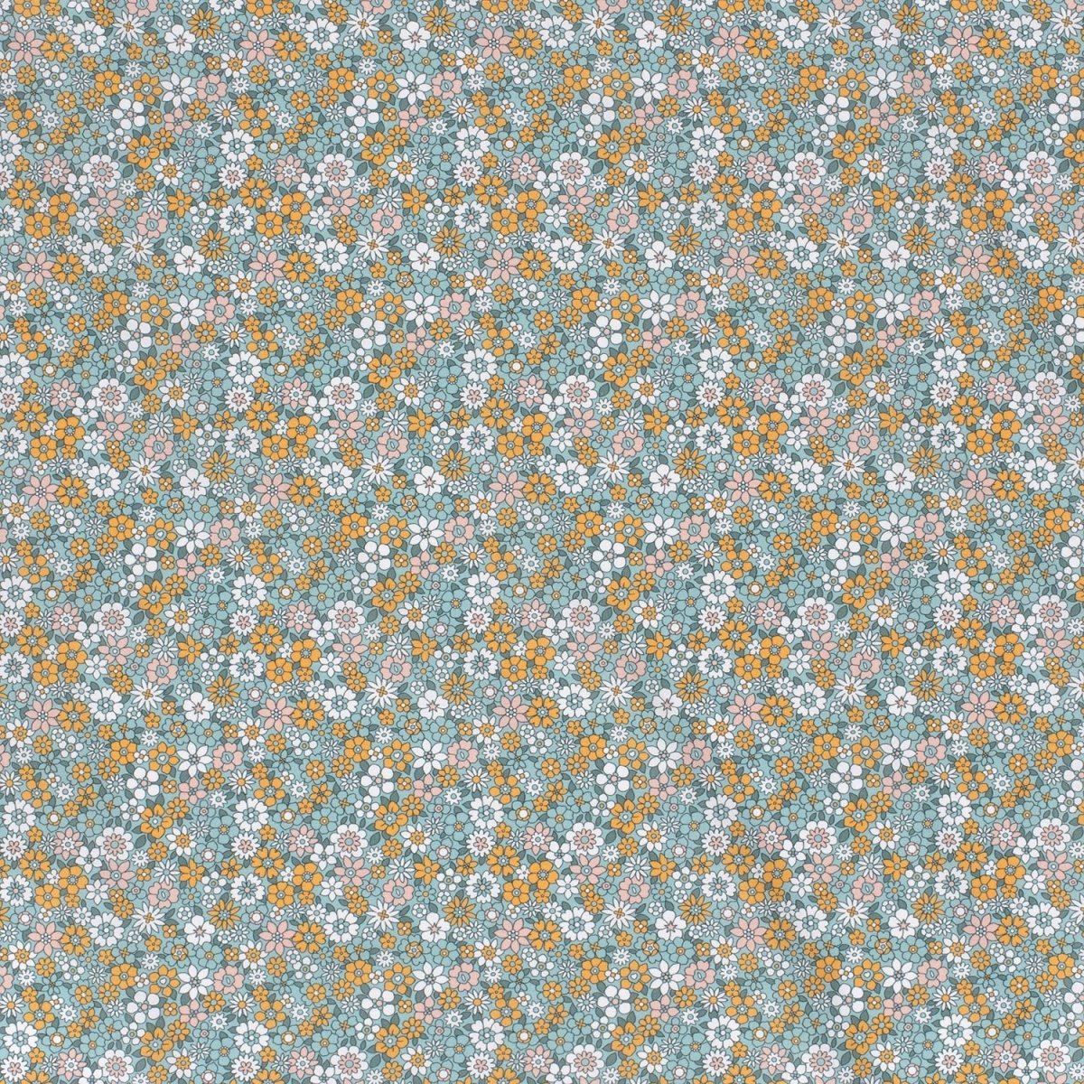Cotton Poplin Printed Flowers Petrol - Lametru.ro