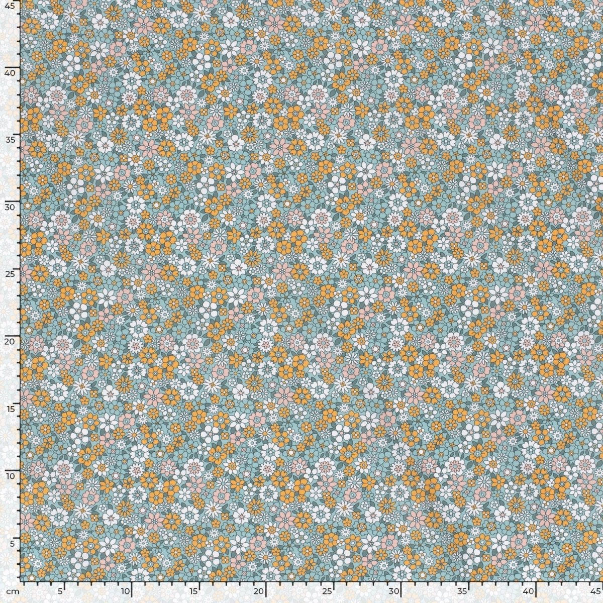 Cotton Poplin Printed Flowers Petrol - Lametru.ro