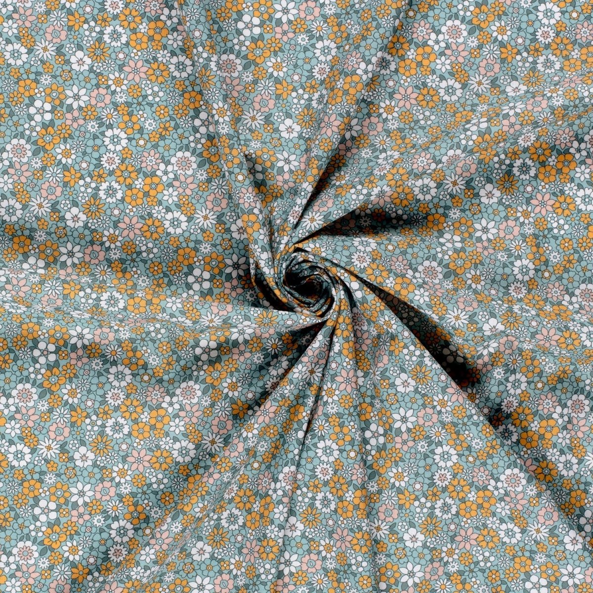 Cotton Poplin Printed Flowers Petrol - Lametru.ro