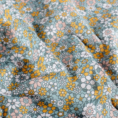 Cotton Poplin Printed Flowers Petrol - Lametru.ro