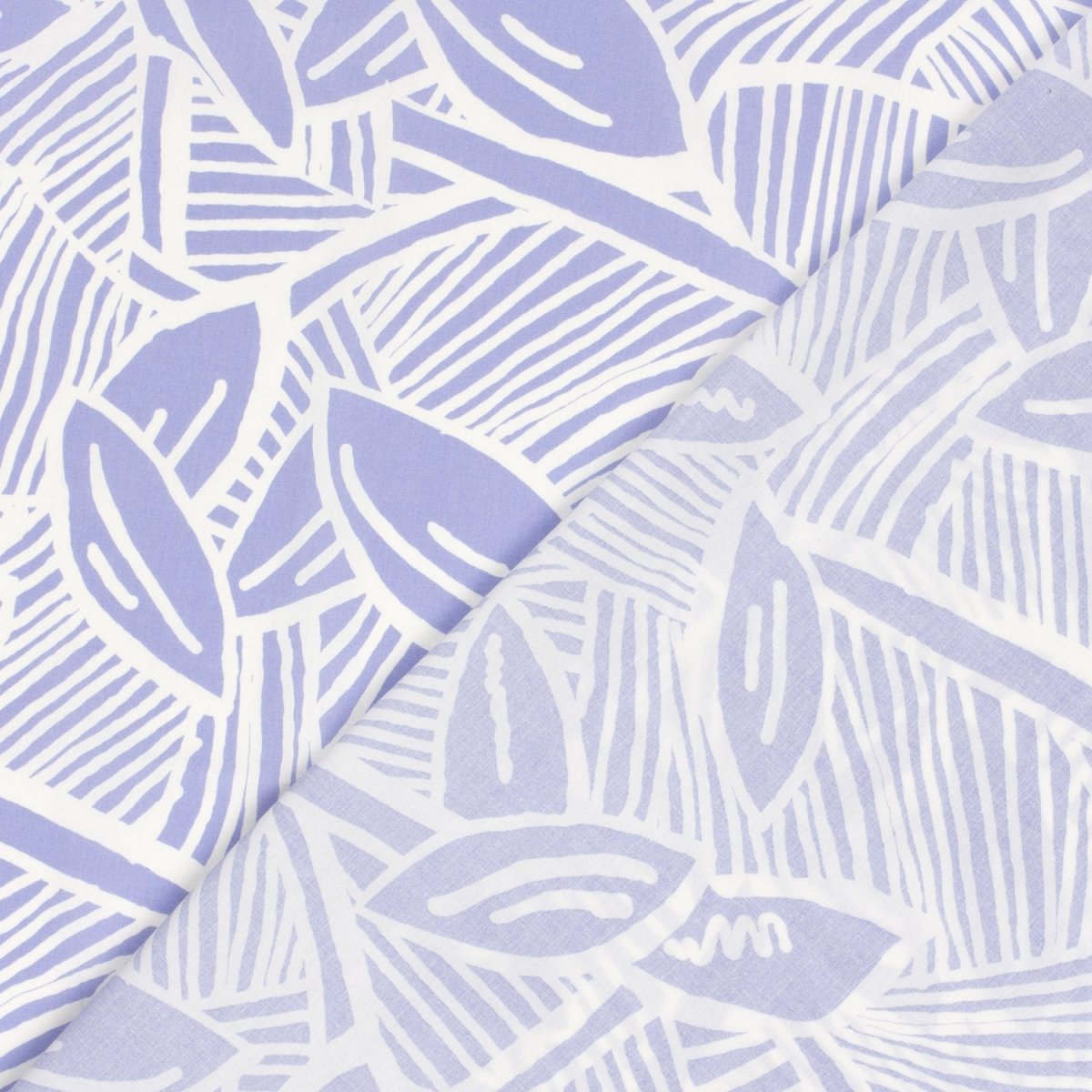 Cotton Satin Printed Leaves Lila - Lametru.ro