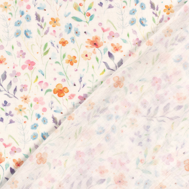 Muselina Dubla Imprimata Flowers Off White