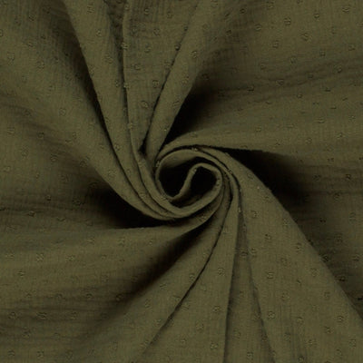 Double Gauze Dobby Dots Khaki Green - Lametru.ro