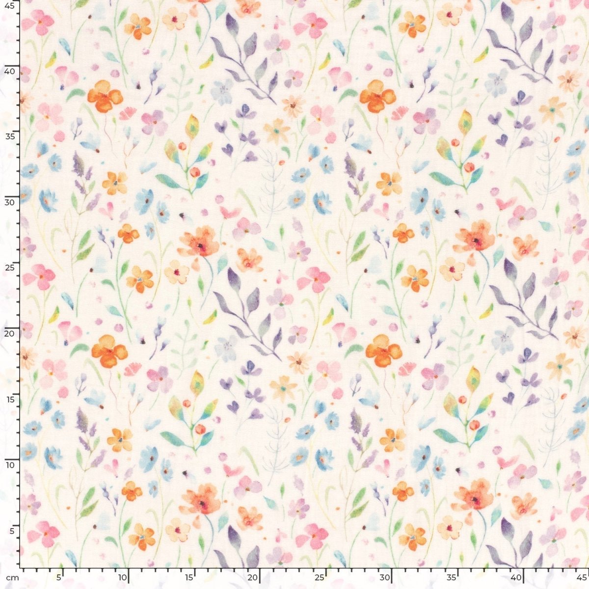 Double Gauze Printed Flowers Off White - Lametru.ro