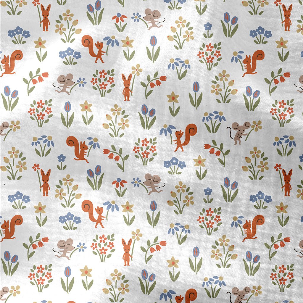 Double Gauze Printed Squirrel White / Green - Lametru.ro