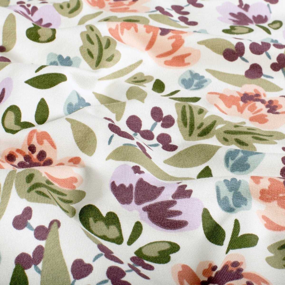 French Terry Printed Flowers Off White - Lametru.ro