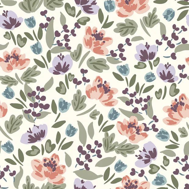 French Terry Printed Flowers Off White - Lametru.ro