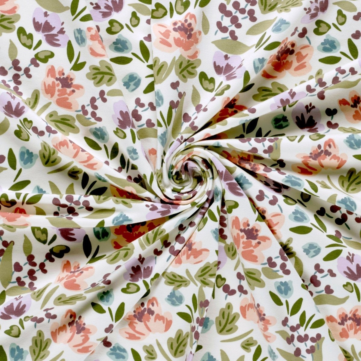 French Terry Printed Flowers Off White - Lametru.ro