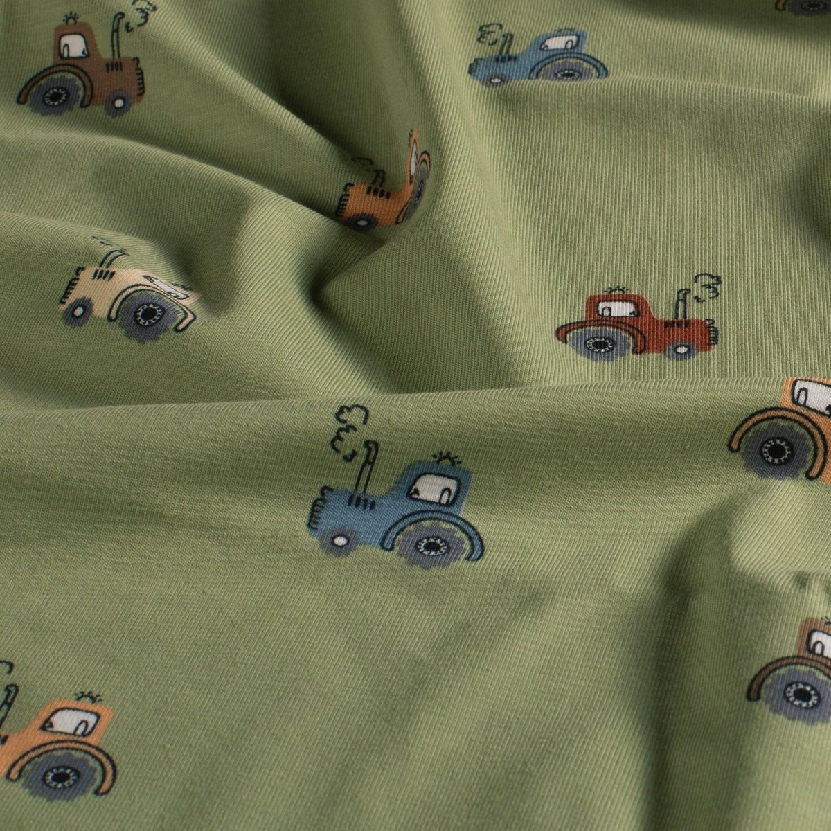 Jerse Bumbac Imprimat Tractoare Verde Olive - Lametru.ro - Jerse Bumbac Imprimat