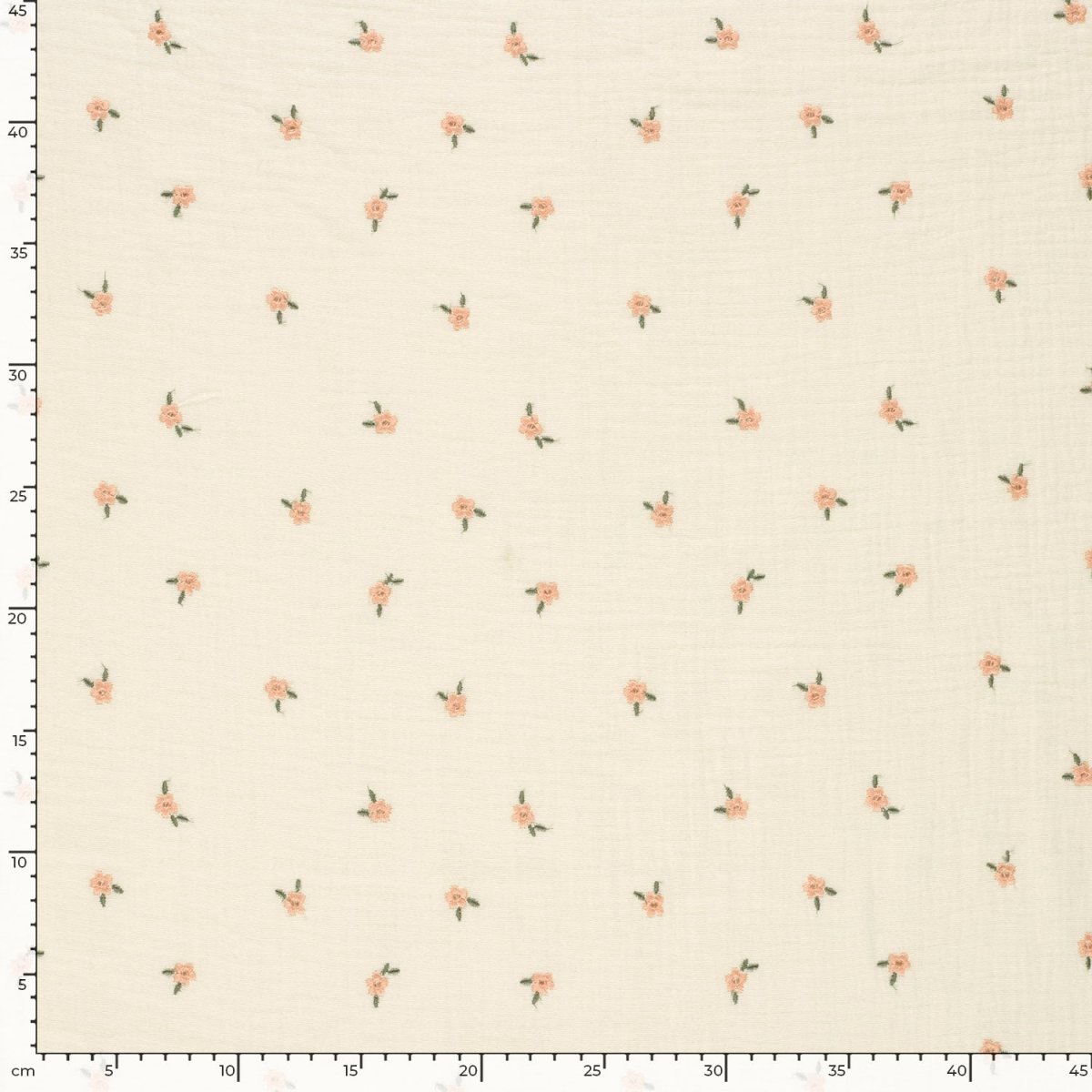 Muselina Brodata cu Flori Off White - Lametru.ro - Muselina Brodata