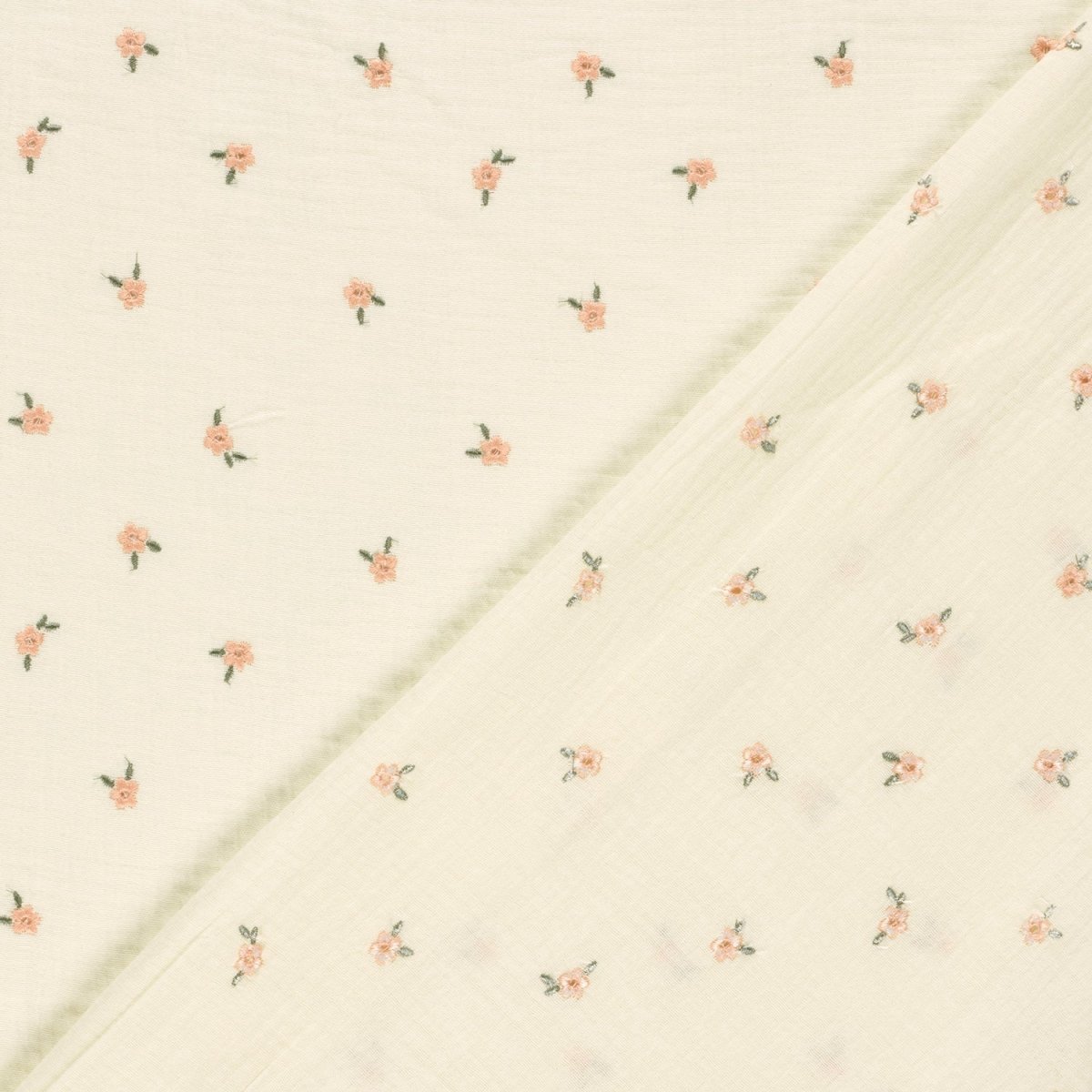 Muselina Brodata cu Flori Off White - Lametru.ro - Muselina Brodata