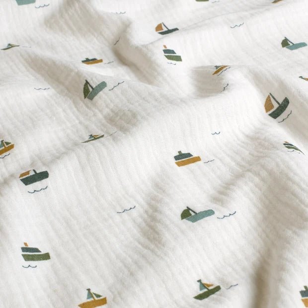 Muselina Bumbac Imprimeu Barcute Off White - Lametru.ro - Muselina Imprimata