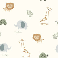Poplin Bumbac Imprimat Animale Jungla Off White