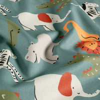 Poplin Bumbac Imprimat Cu Animale Petrol