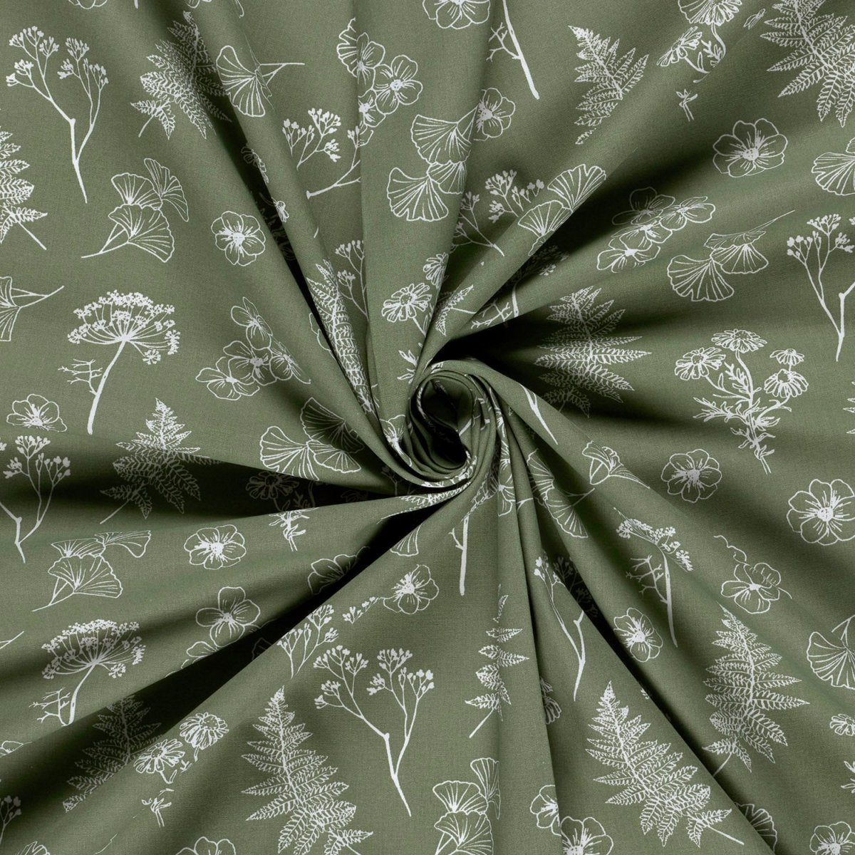 Poplin Bumbac Imprimat Cu Flori Olive - Lametru.ro - Bumbac Imprimat